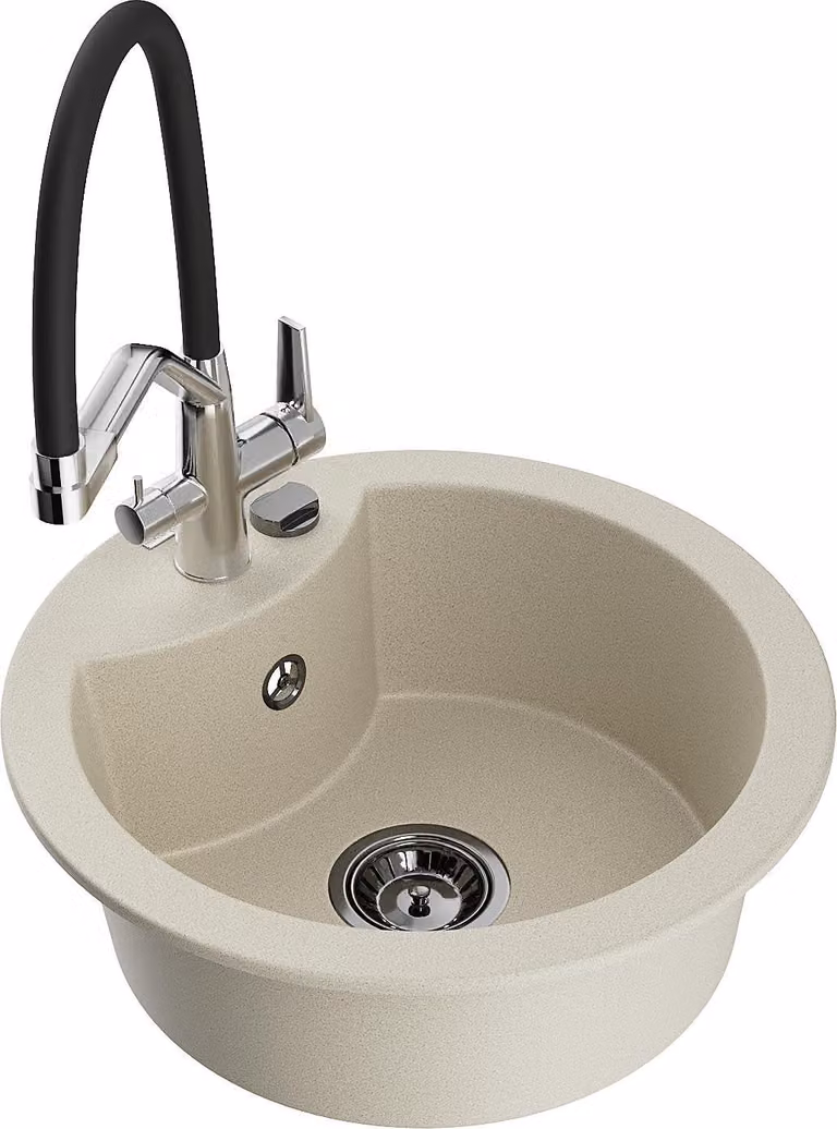 Mexen Diego lavello in granito a 1 vasca con miscelatore da cucina Duo, beige - 6512-69-671701-07-B