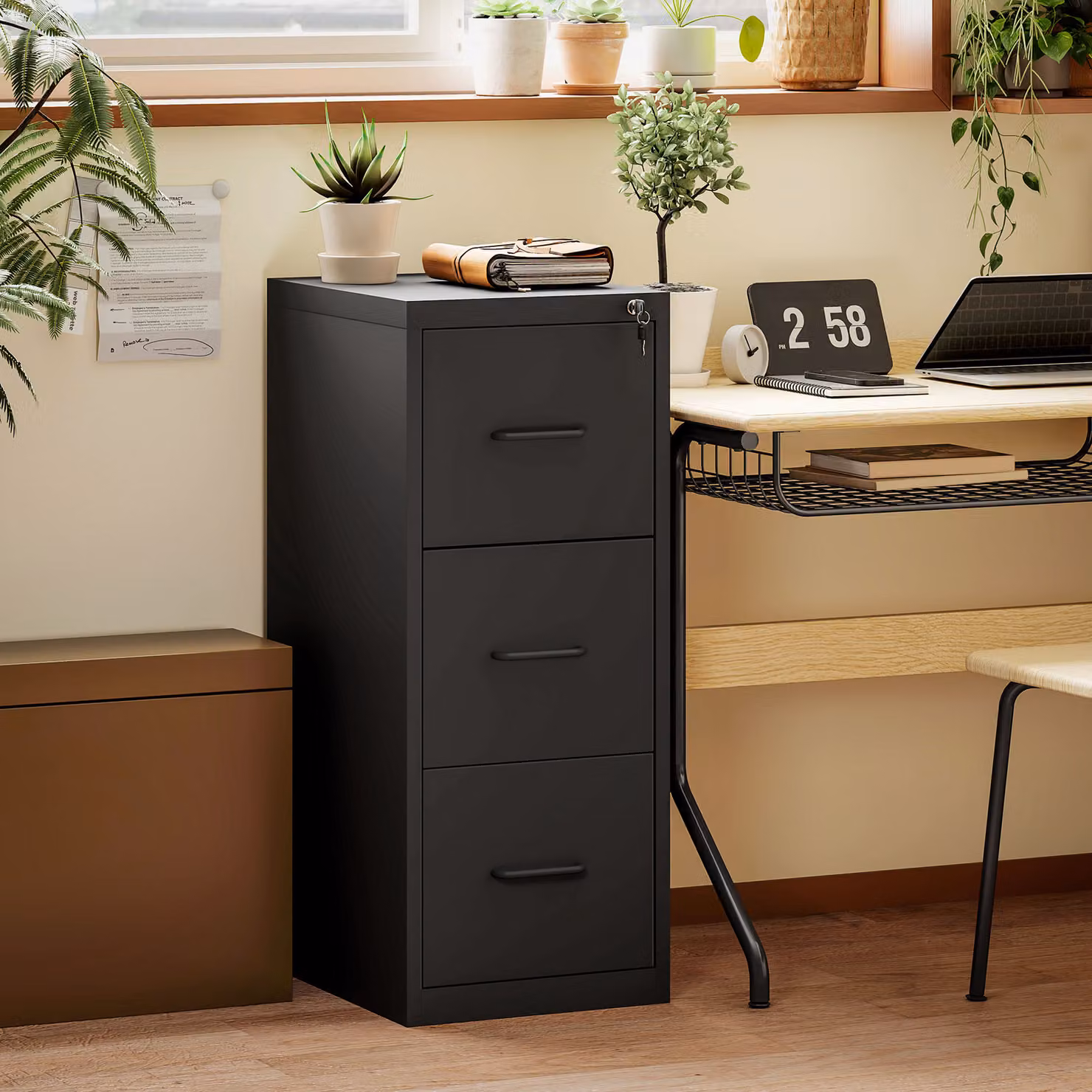 Schedario Portadocumenti HOMCOM Minimal in Acciaio con 3 Cassetti e Barra Regolabile, Nero, L 36.5 cm x P 46.2 cm x H 99 cm – 2