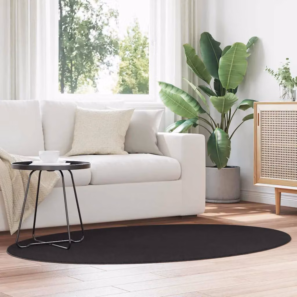Tappeto ovale moderno vidaXL HUARTE nero in 100% poliestere, lavabile e antiscivolo, L: 120 cm x P: 170 cm