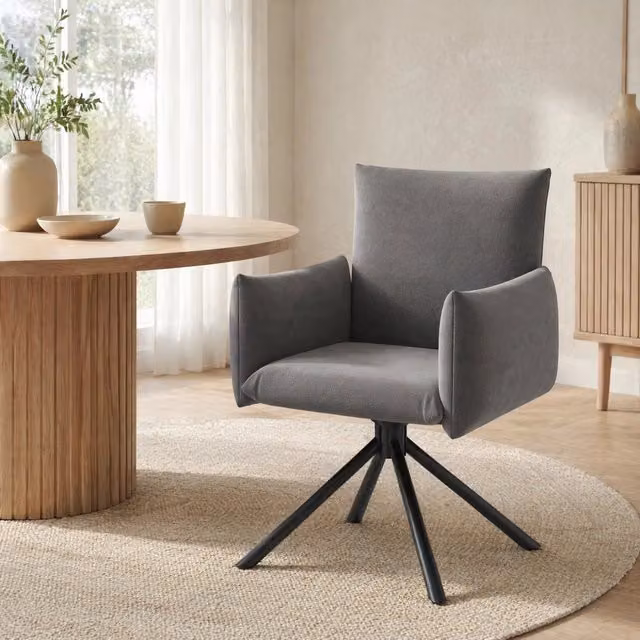 Set di 2 sedie da pranzo girevoli 360° in velluto con gambe in metallo grigie