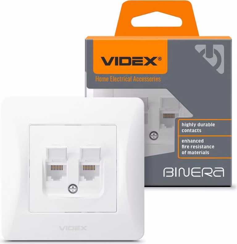 Videx Binera 2x RJ45 doppia presa da incasso per computer, bianco