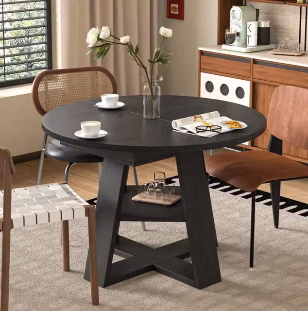 Tavolo da pranzo allungabile 110/150x110 cm in MDF nero con vano per prolunga