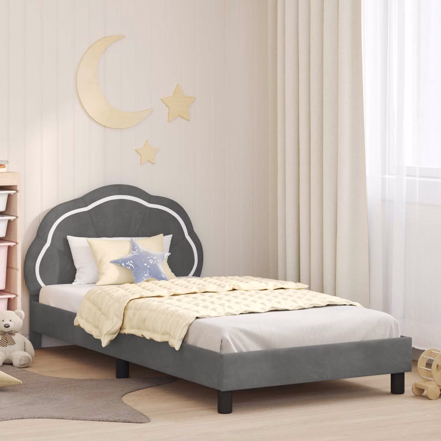 Struttura letto per bambini vidaXL con testata in velluto grigio, L 80 cm x P 200 cm