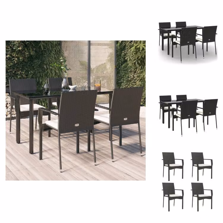 vidaXL Set da pranzo da giardino 5 pezzi con cuscini in poly rattan nero - Set di mobili da giardino