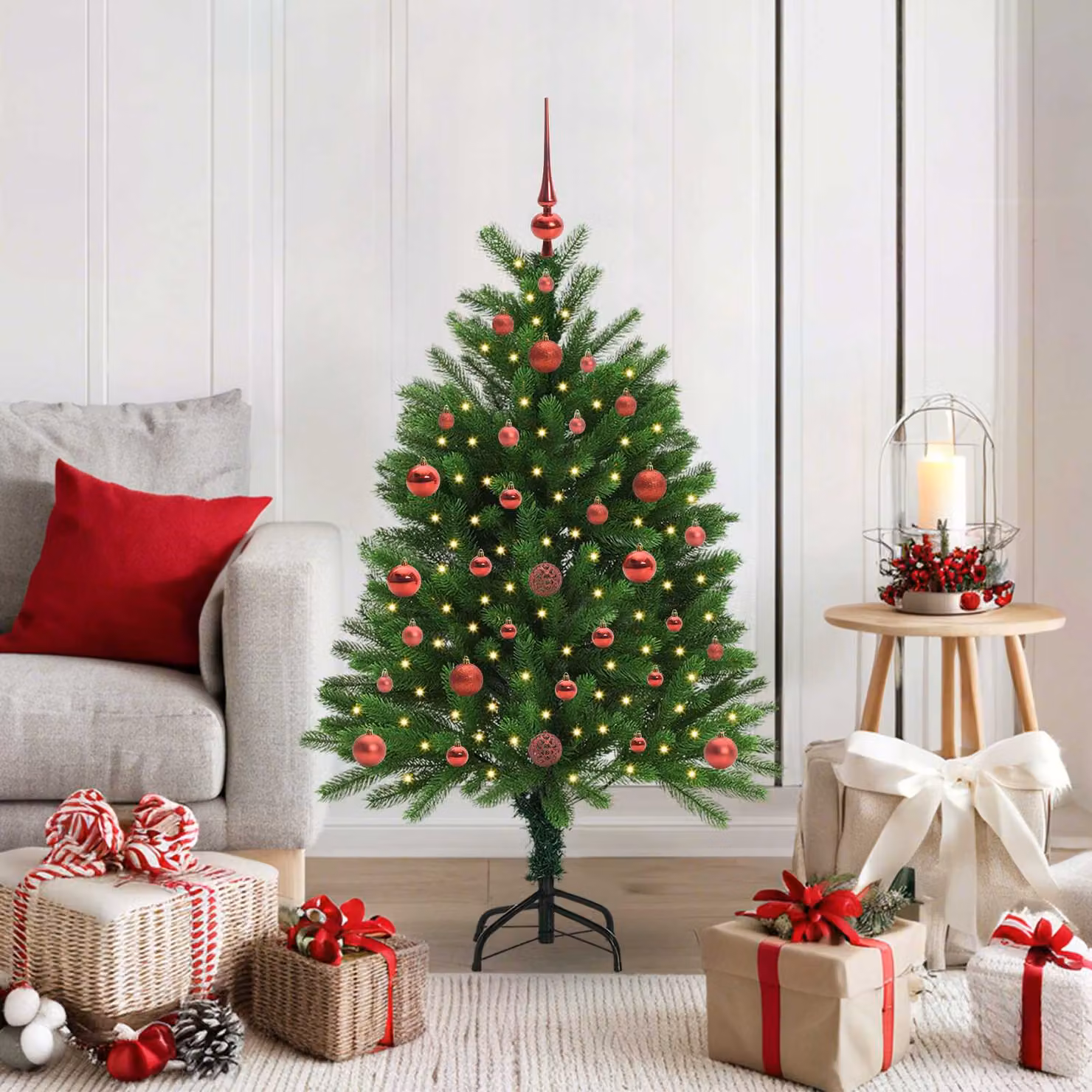 Albero di Natale vidaXL con 150 LED a luce bianca calda, Verde, Altezza: 120 cm