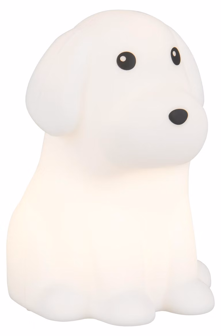 Lampada da tavolo LED RGBW, con controllo touch, alimentata a batteria, design a forma di cane, altezza 15,5 cm