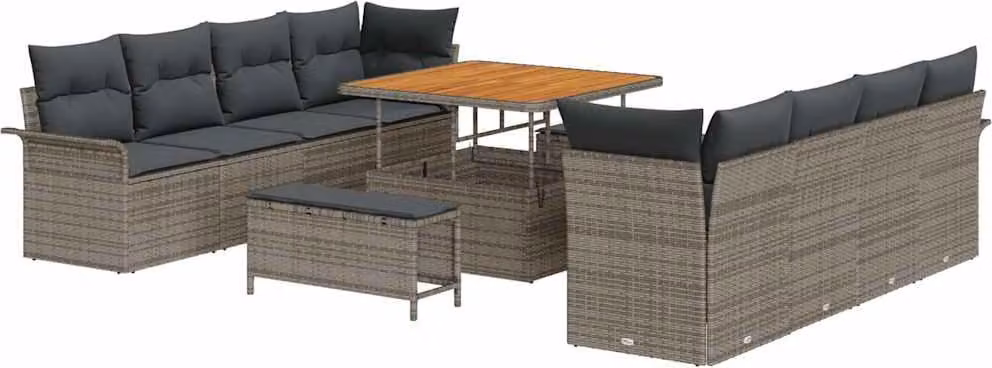 Set Divano da Giardino con cuscino 11 pcs Grigio polyrattan