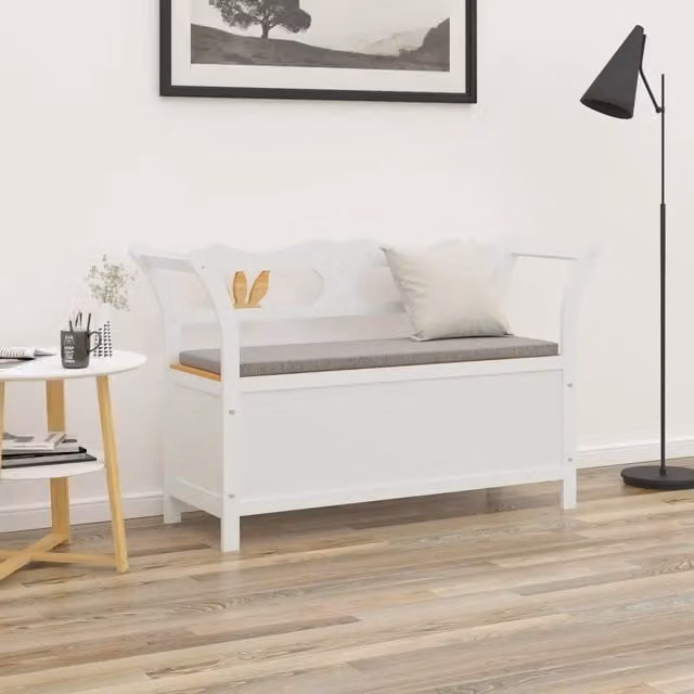 Panca bianca con scarpiera e braccioli in legno di abete massello vidaXL L: 107 cm, P: 45 cm, H: 75,5 cm