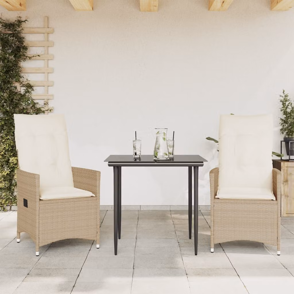 vidaXL Sedie Reclinabili da Giardino 2pz con Cuscini Beige Polyrattan
