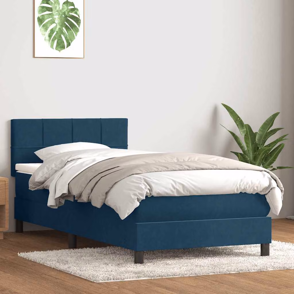 vidaXL Giroletto a Molle con Materasso Ibrido in Velluto Blu Scuro L: 80 cm, H: 223 cm