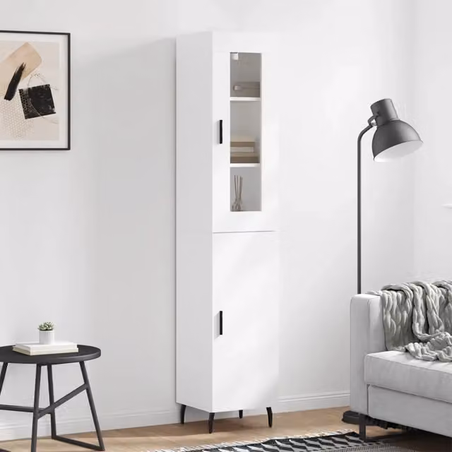 Credenza moderna bianca da parete vidaXL con ante a battente e ripiani interni L/P/H: 34,5 x 15 x 180 cm
