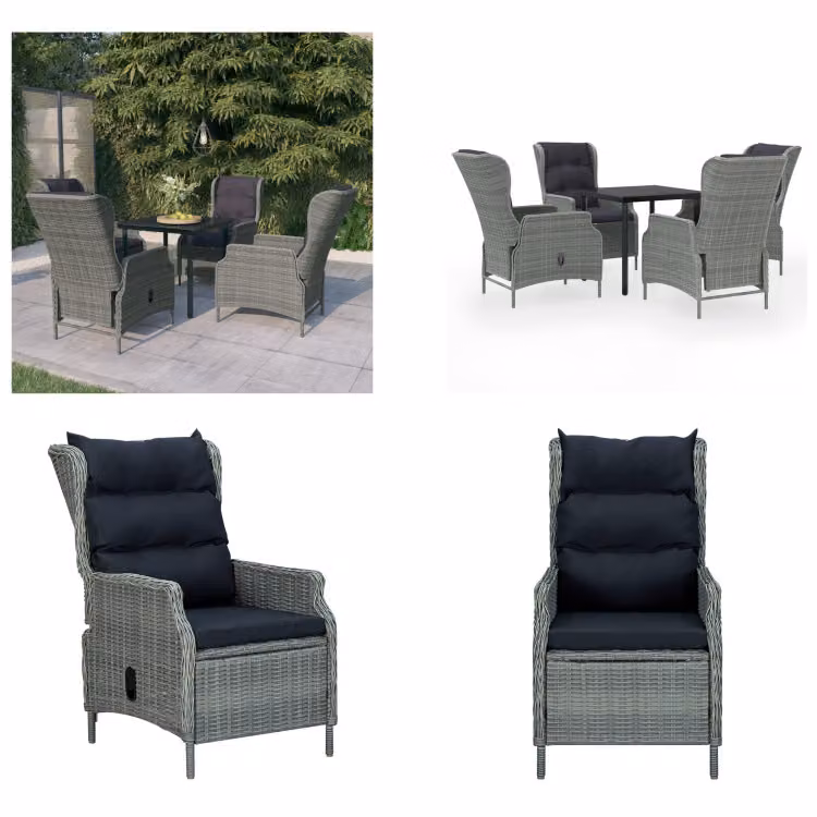 vidaXL Set da pranzo da giardino 5 pezzi grigio chiaro - Set da pranzo da giardino - Set da pranzo in polirattan - Set da pranzo da esterno