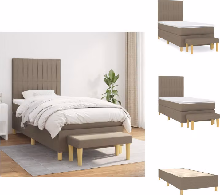 vidaXL Letto a molle con materasso in tessuto taupe 100x200 cm - Letti e strutture letto