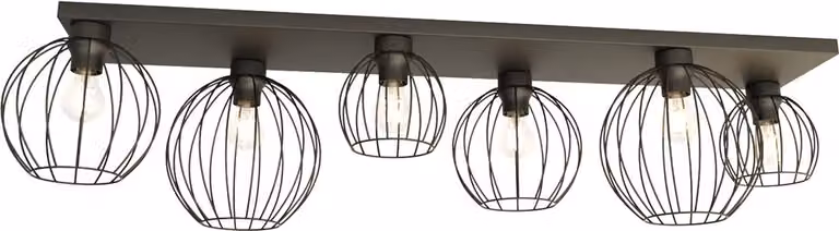 Lampada da soffitto in stile industriale con 6 paralumi in filo metallico, nera, NEST 6xE27 15W Emibig