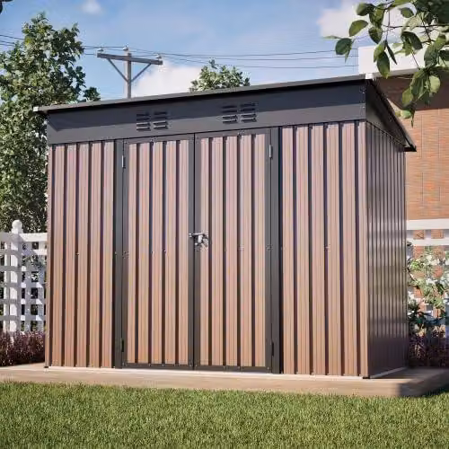 Capanno da giardino Metall Gerätehaus, dimensioni 8x4 piedi, con solida base, resistente alle intemperie, ideale per giardino e terrazzo, ampio capanno da giardino color marrone – è necessaria una base in cemento