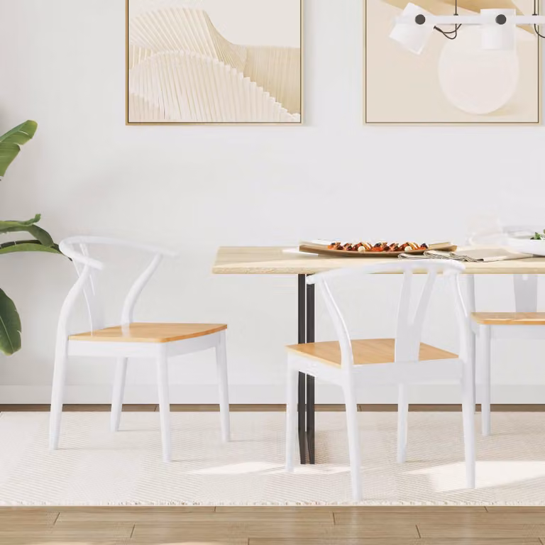 Set di 2 sedie da pranzo vidaXL in legno di gomma bianco e naturale