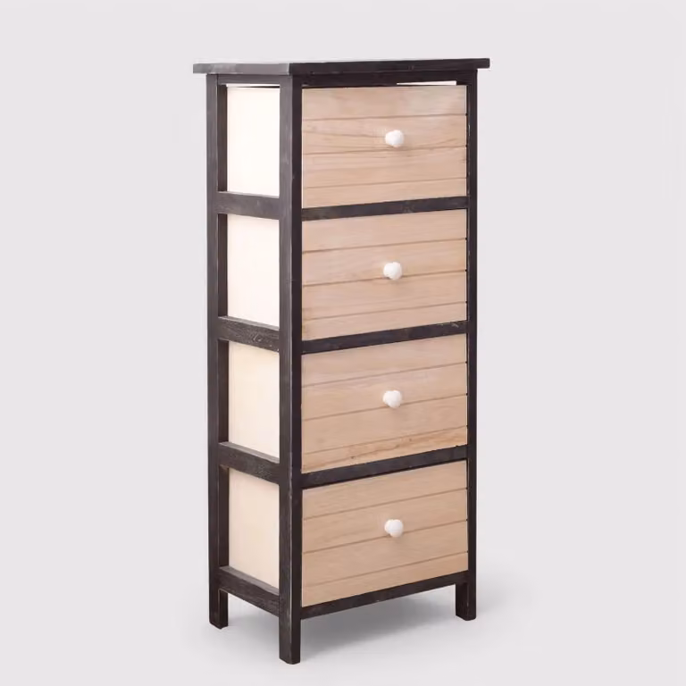 Zamia - Cassettiera in legno chiaro con 4 cassetti incisi