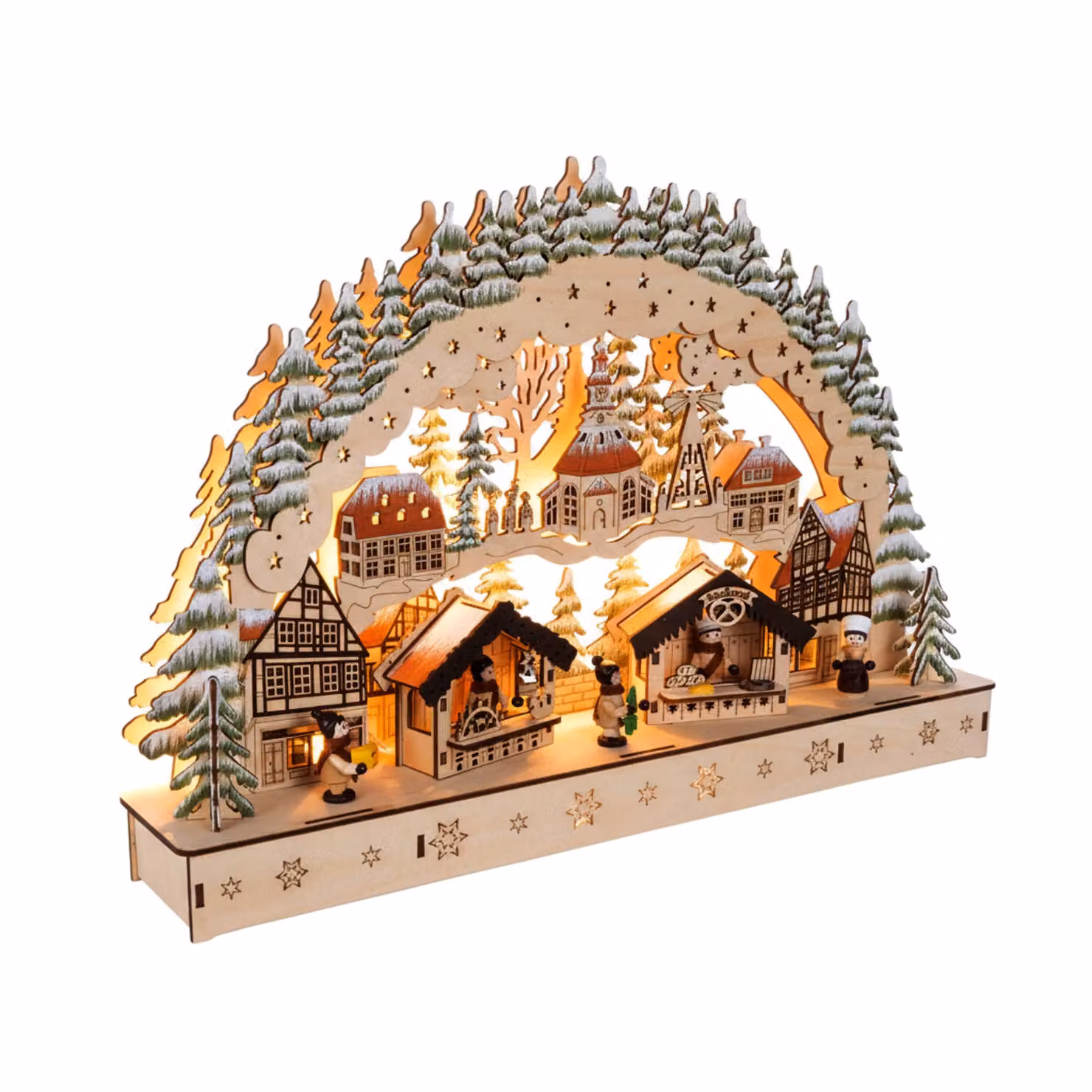 1.01 Mercatino ad arco con candele in legno e illuminazione a LED - circa 45 x 30 cm