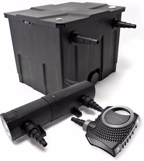 Kit di filtrazione Sunfun per laghetto fino a 12000 litri con pompa ecologica da 80 W e sterilizzatore UVC da 18 W, colore nero