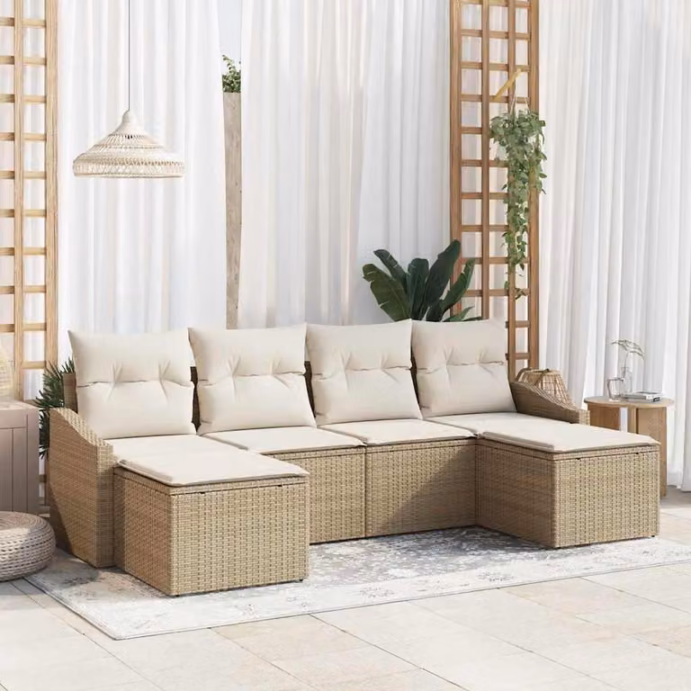 Maison Exclusive - Set da pranzo per esterno, 6 pezzi, in rattan sintetico beige e crema