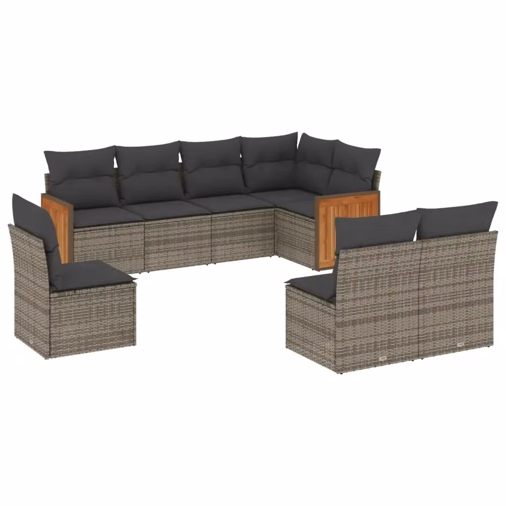 vidaXL Set Divano da Giardino a L in Polyrattan Grigio con 8 Cuscini Imbottiti e Coperture Rimosse – 2