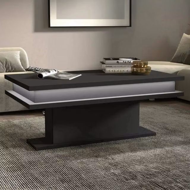 Tavolino da salotto Iside, Tavolino soggiorno, Mobile portaoggetti basso, Tavolino da caffè, 100x55h42 cm, Antracite con luce LED