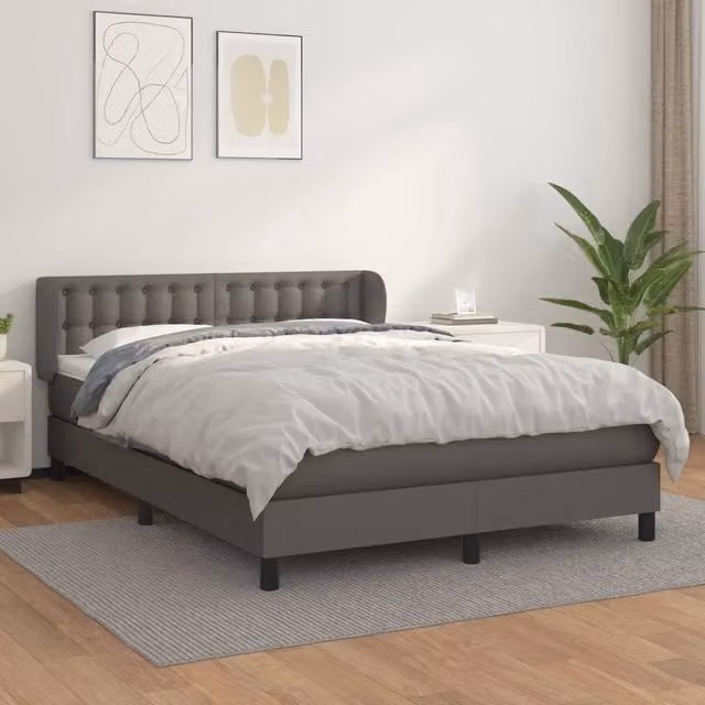 Letto a molle con materasso vidaXL in similpelle grigio e bianco L/P/H: 193 x 147 x 88 cm
