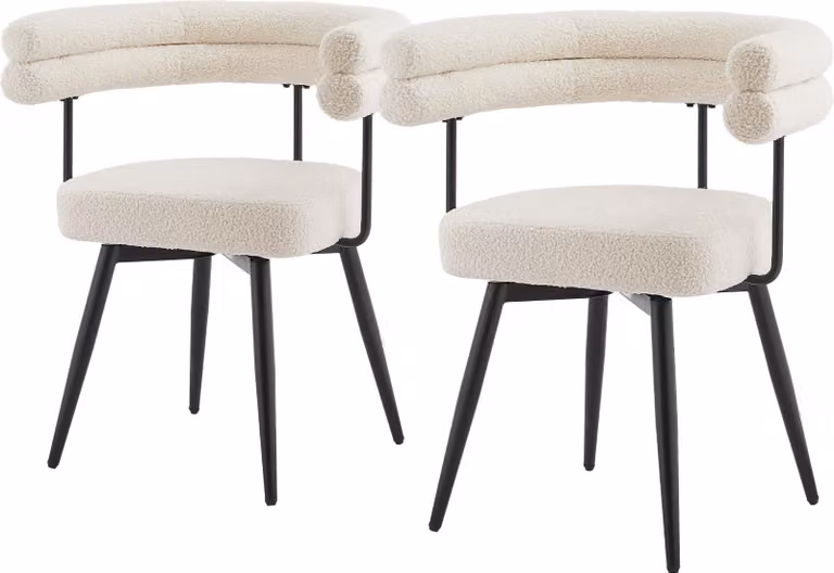 ML-Design Sedie da pranzo girevoli, set da 2 in tessuto beige Teddy, sedie da salotto ergonomiche con braccioli e schienale, sedie girevoli a 360° con gambe in metallo