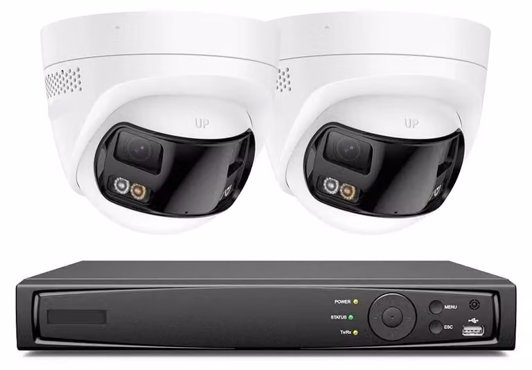 Kit di telecamere di sicurezza – 8MP, risoluzione 4K Ultra HD – Doppio obiettivo, panoramica a 180° – Rilevamento di persone tramite intelligenza artificiale