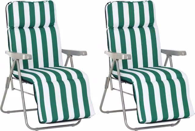 Set di 2 Sdraio da Spiaggia e Giardino Pieghevoli e Reclinabili con Cuscino Imbottito, Colore Verde e Bianco a Righe – 1