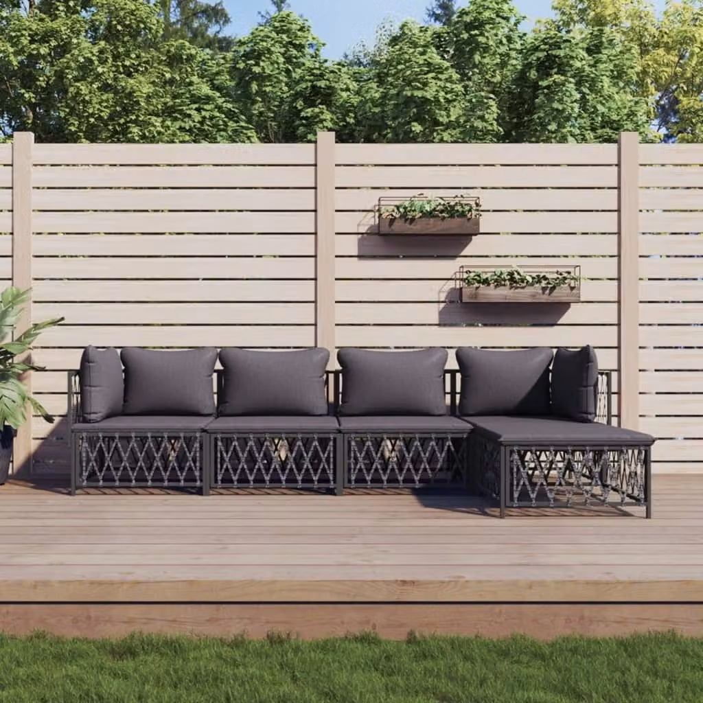 The Living Store Set da giardino 5 pezzi con cuscini in acciaio antracite