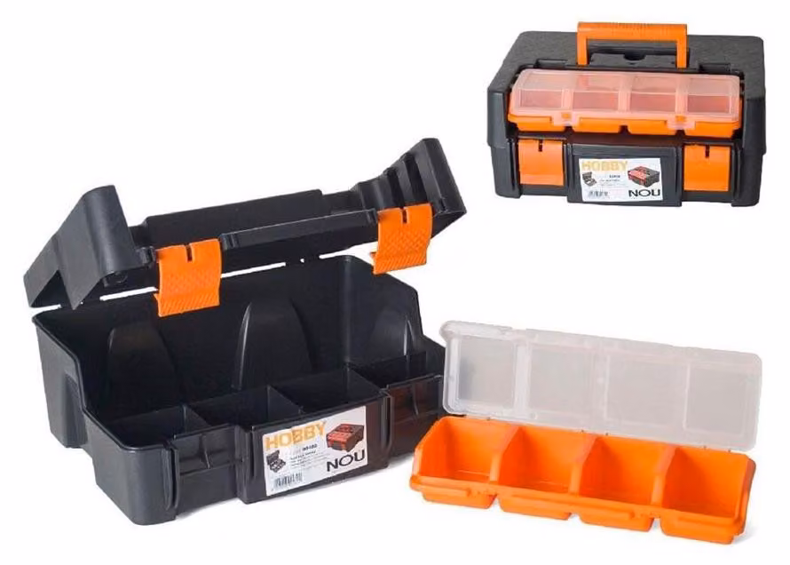 Cassetta portattrezzi DRW con cassetto estraibile per piccoli oggetti, dimensioni 38 x 16 x 29,5 cm