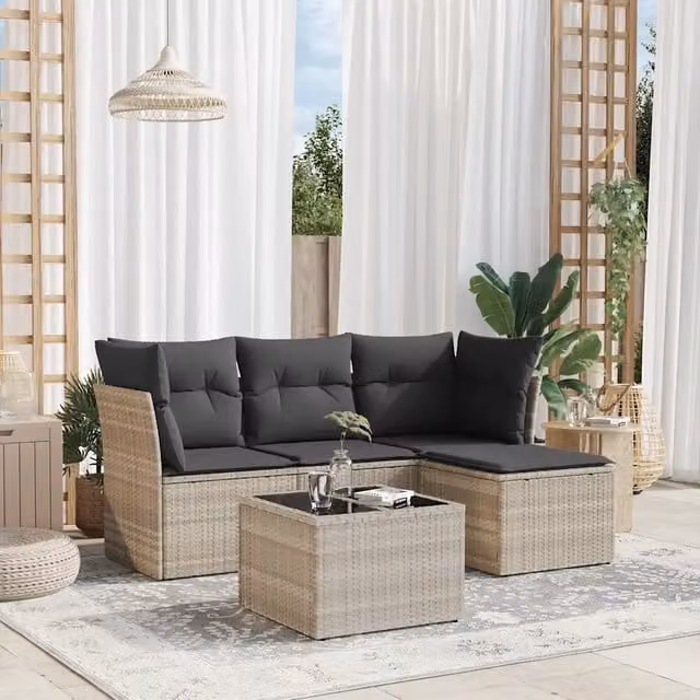 Set Divano da Giardino 5pz con Cuscini Grigio Chiaro Polyrattan 3217552