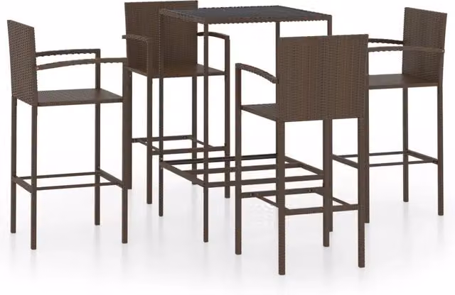 Set da Bar da Giardino 5 pz | Set Salotto da Giardino in Polyrattan Marrone