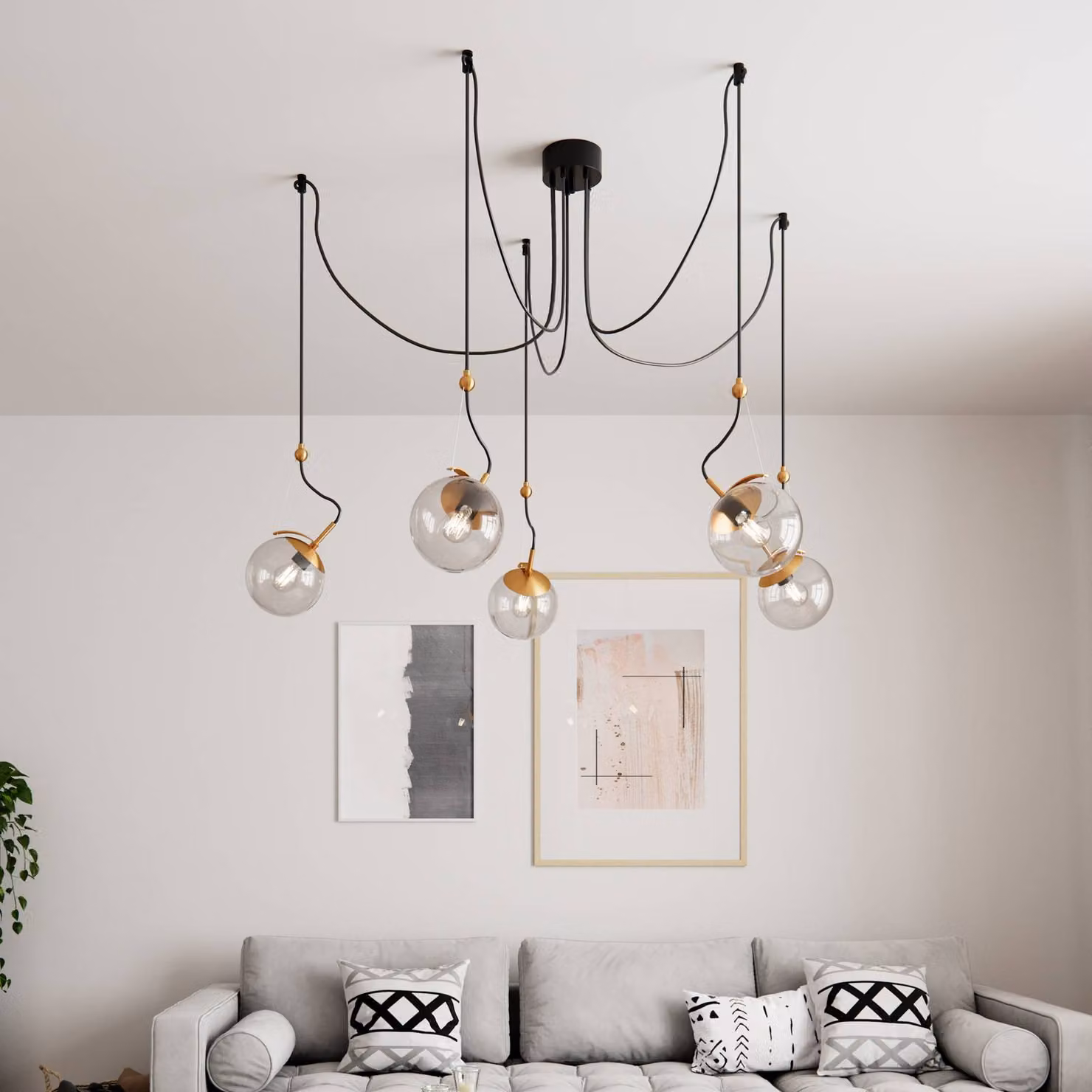 By Rydéns Lampada a sospensione in vetro Carry, dimmerabile, Alluminio / Grigio / Zincato, Soggiorno / Sala da pranzo, Vetro, Lampada a sospensione
