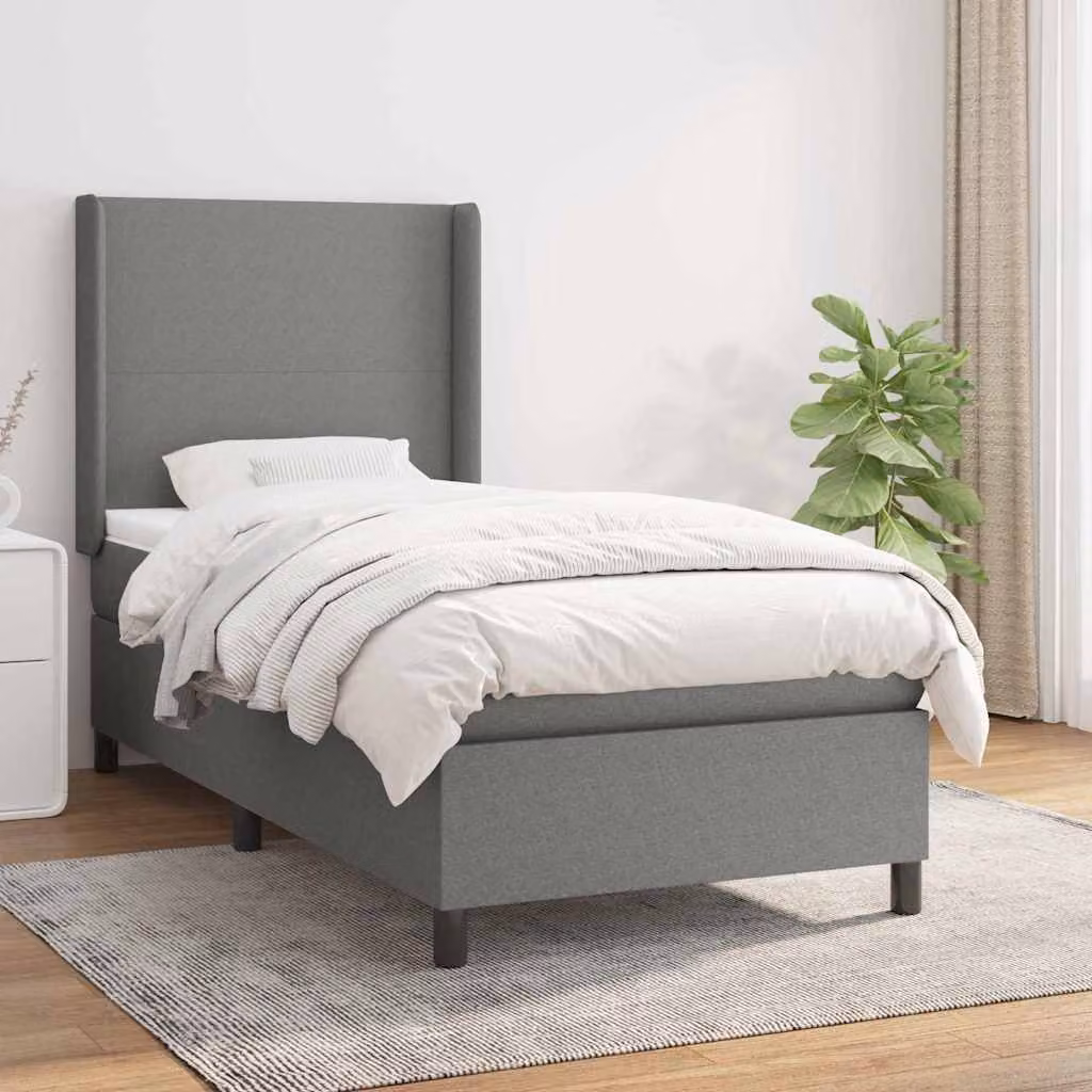 vidaXL Giroletto a Molle con Materasso Ibrido in Tessuto Grigio e Bianco L/P/H: 200 x 80 x 128 cm – 1