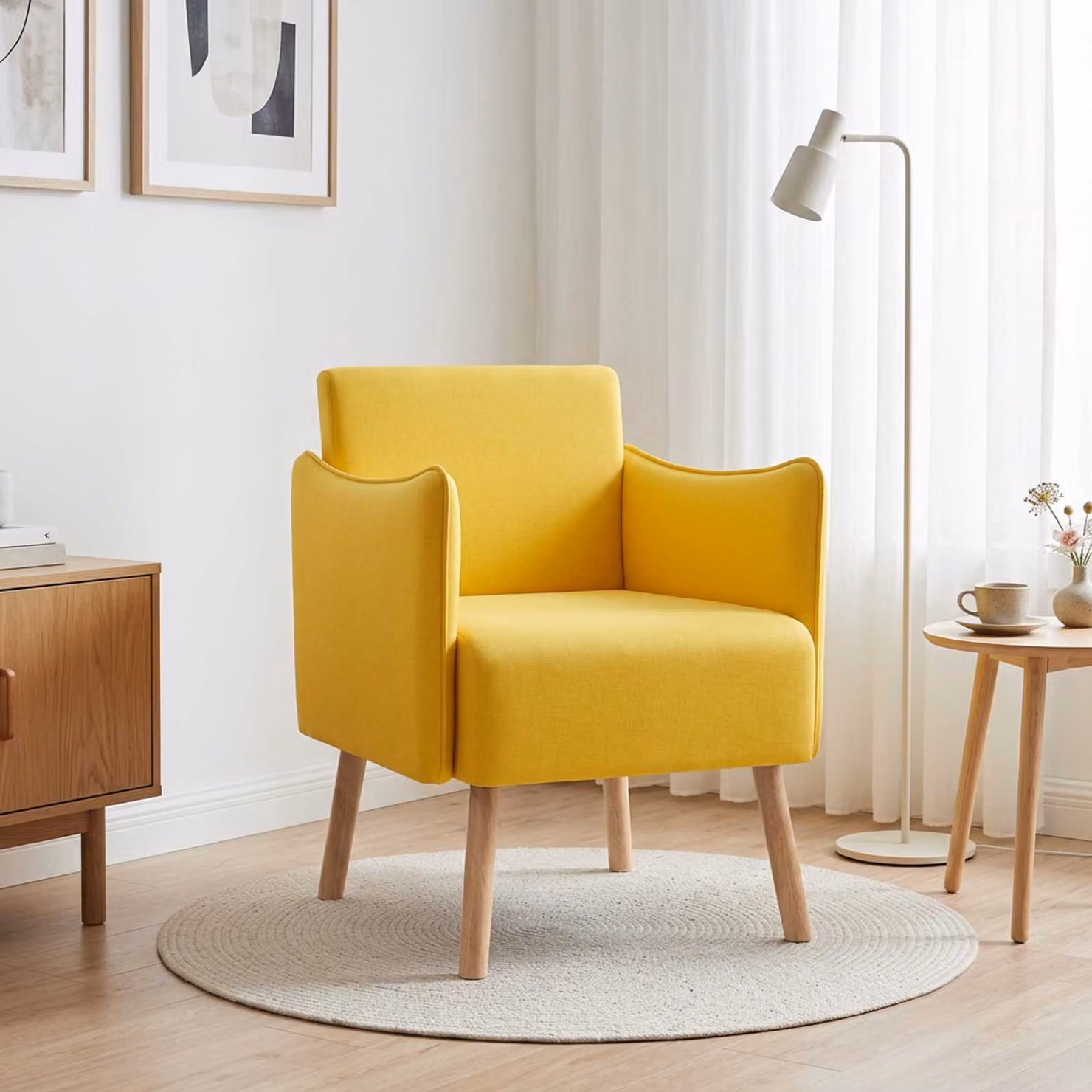 Sedia d'accento moderna vidaXL in tessuto giallo con braccioli