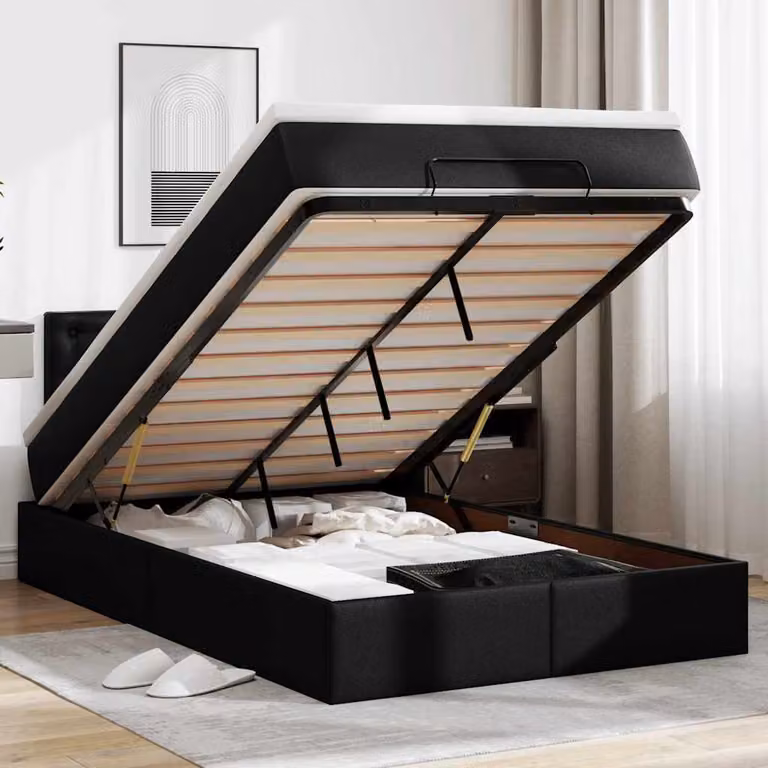 Pouf Letto vidaXL in Similpelle Nero con LED, Porta USB e Base a Sollevamento, L/P/H: 120 x 200 x 88 cm