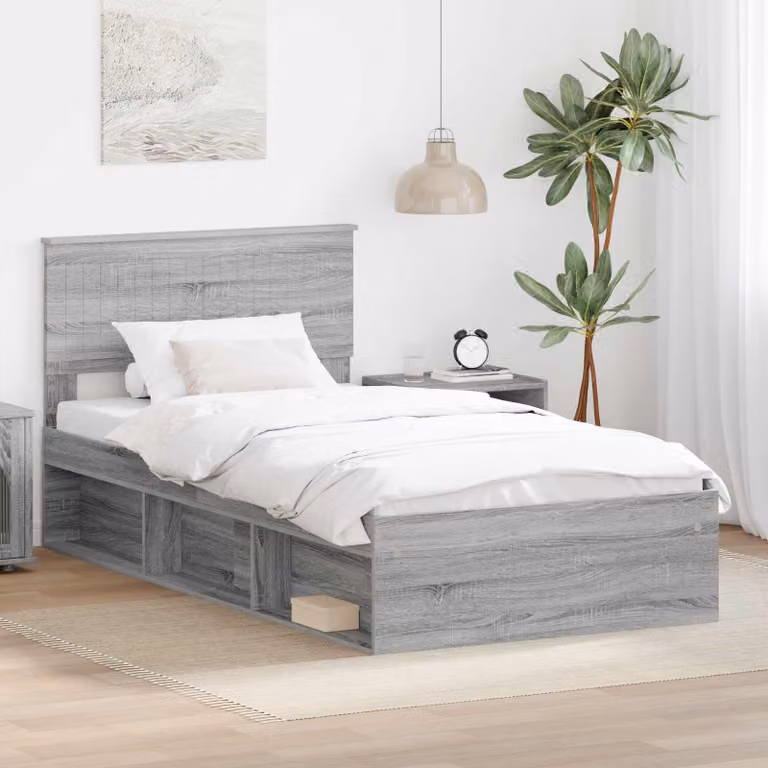 Struttura del letto vidaXL in pino e legno massello grigio, L 100 x P 200 cm