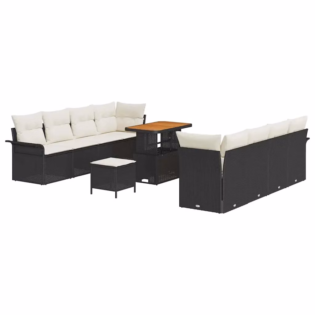 Set Divano da Giardino Moderno vidaXL a Forma a U con 11 Pezzi in Acciaio Verniciato Nero e Beige – 2