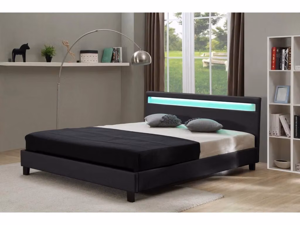 Letto moderno Maria con illuminazione LED sottostante in tessuto nero L/P/H: 160 x 200 x 167 cm – 2