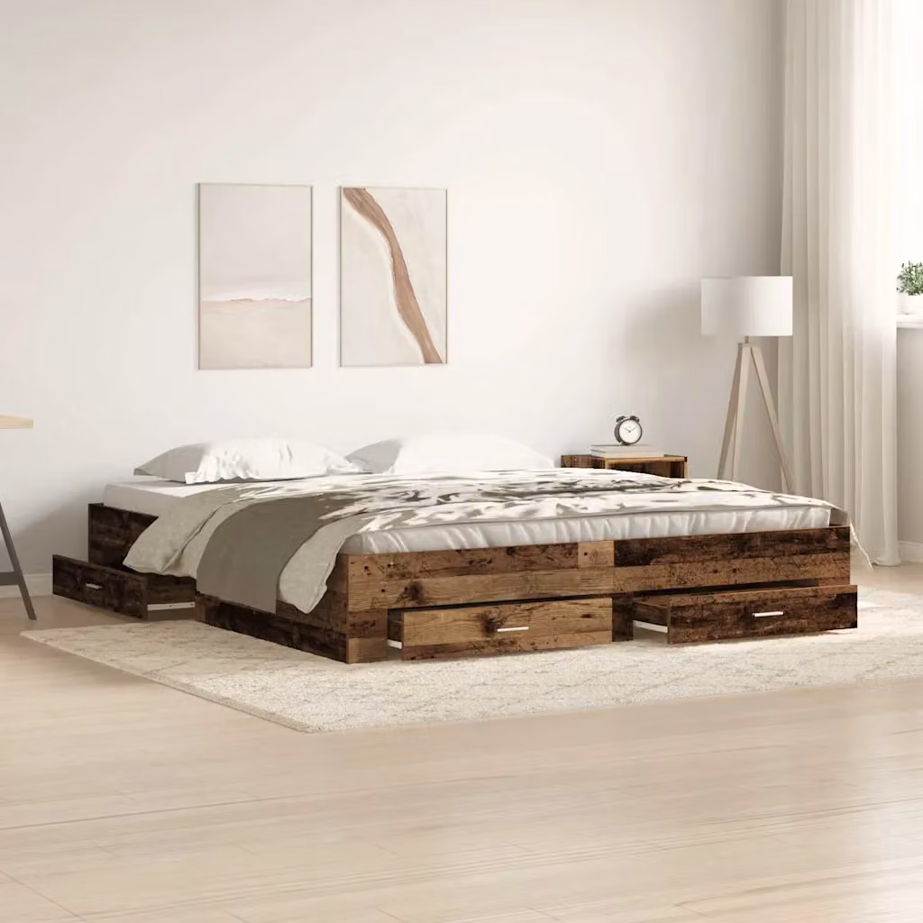 Struttura del letto con cassetto vidaXL in legno effetto rustico marrone L/P/H: 180 x 200 x 203 cm