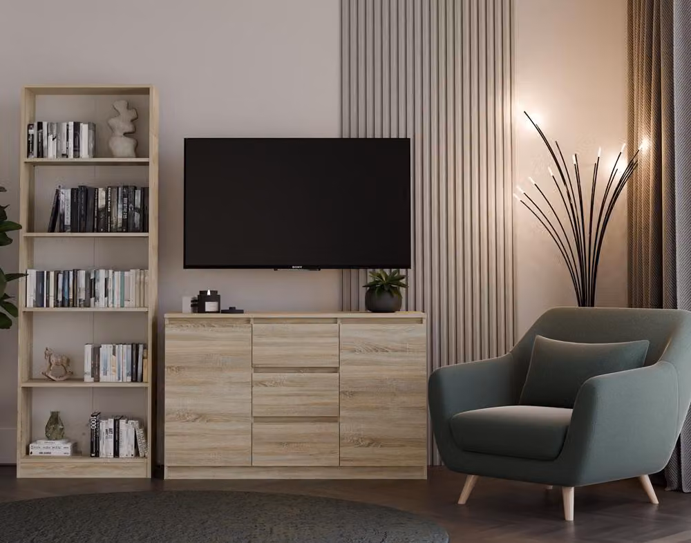 Comodà moderna a 2 ante e 3 cassetti dal design funzionale