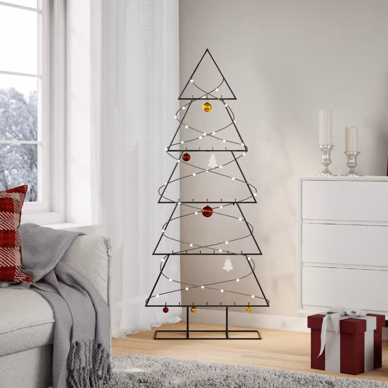 Albero di Natale decorativo moderno vidaXL in metallo nero, Altezza: 150 cm