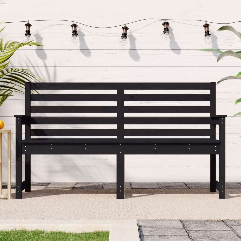 vidaXL Panca da Giardino in Legno di Pino Nero con Braccioli, Stile Rustico, L: 110 cm, P: 48 cm, H: 91,5 cm