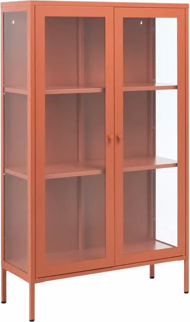 Credenza in metallo di colore marrone dorato 90 x 35 cm con 2 porte in vetro soggiorno moderno