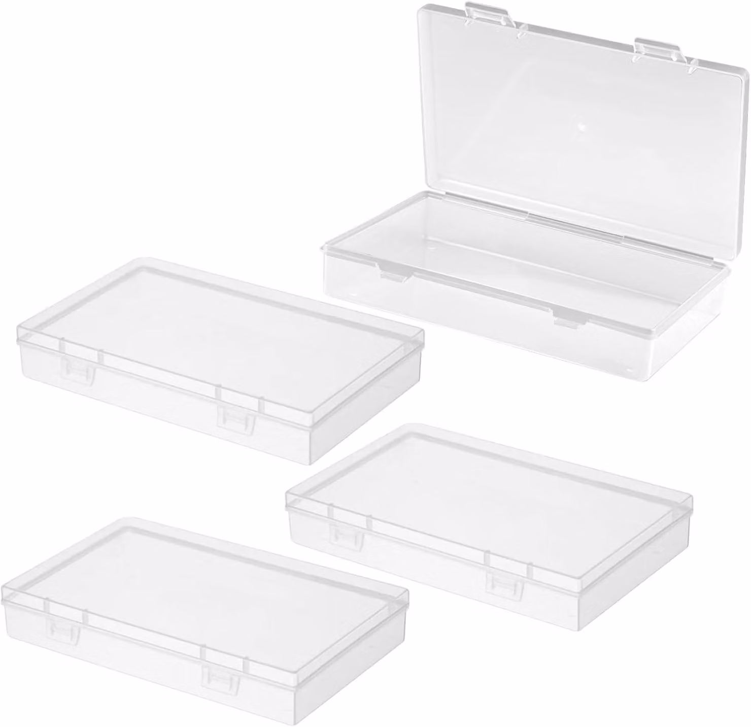 Piccole scatole trasparenti, confezione da 4, dimensioni 14,5x8,8x3 cm, ideali per gioielli e accessori