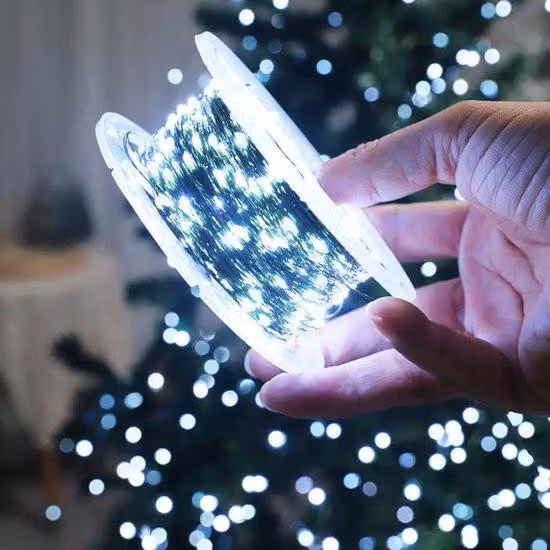 Luci per l'albero di Natale, 50 m, filo di rame verde scuro, LED da 500 W, impermeabili, luce bianca