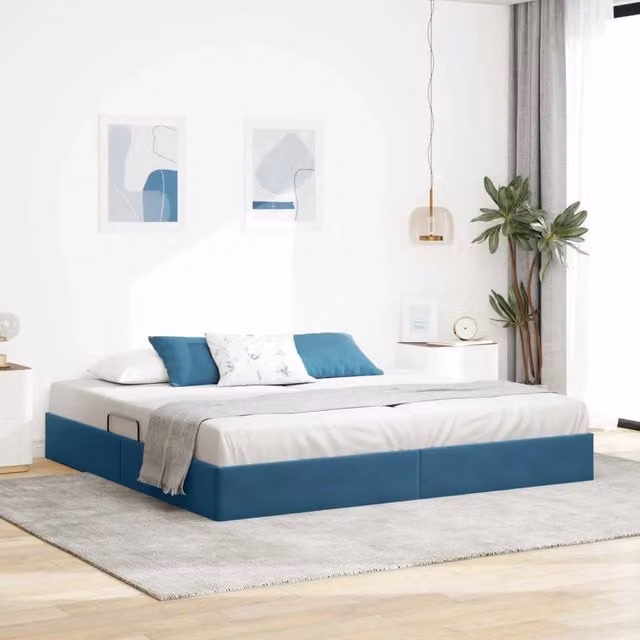 Letto ottomano con contenitore vidaXL in velluto blu, L 200 x P 200 x H 280 cm – 1