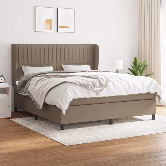Letto Ibrido vidaXL con Giroletto a Molle e Materasso in Tessuto Beige e Bianco L/P/H: 160 x 200 x 25 cm – 1
